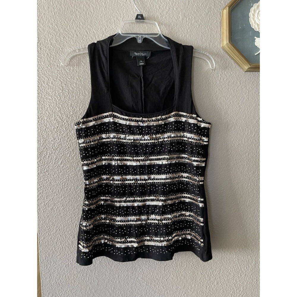 White House Black Market Top Women’s Tank Sequin Sleeveless Blouse Gold Size S